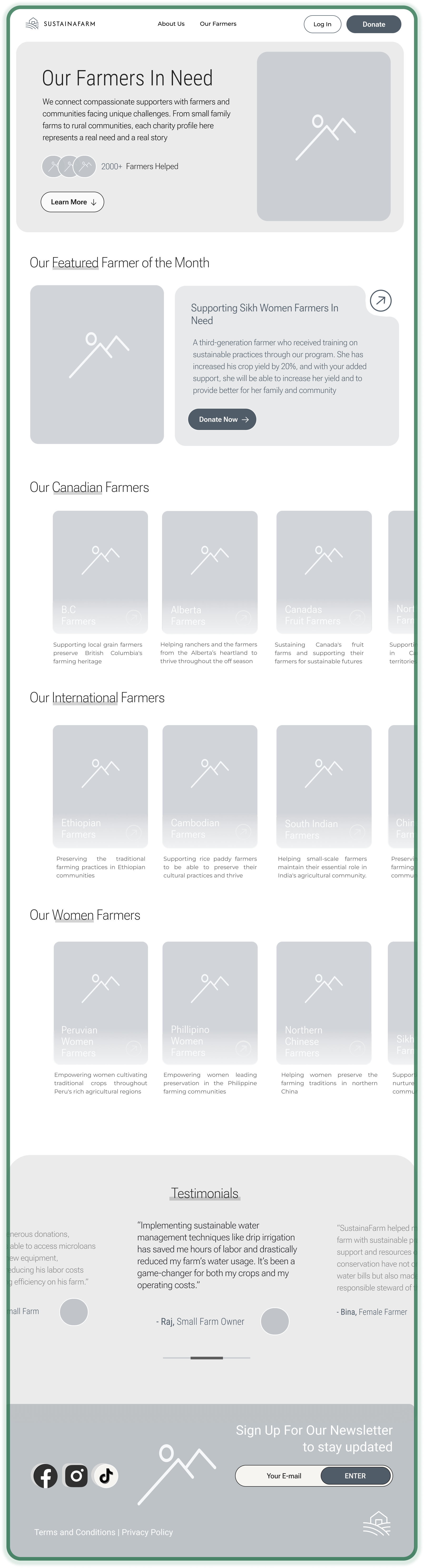 SustainaFarm Low Fidelity Farmer Page Wireframe