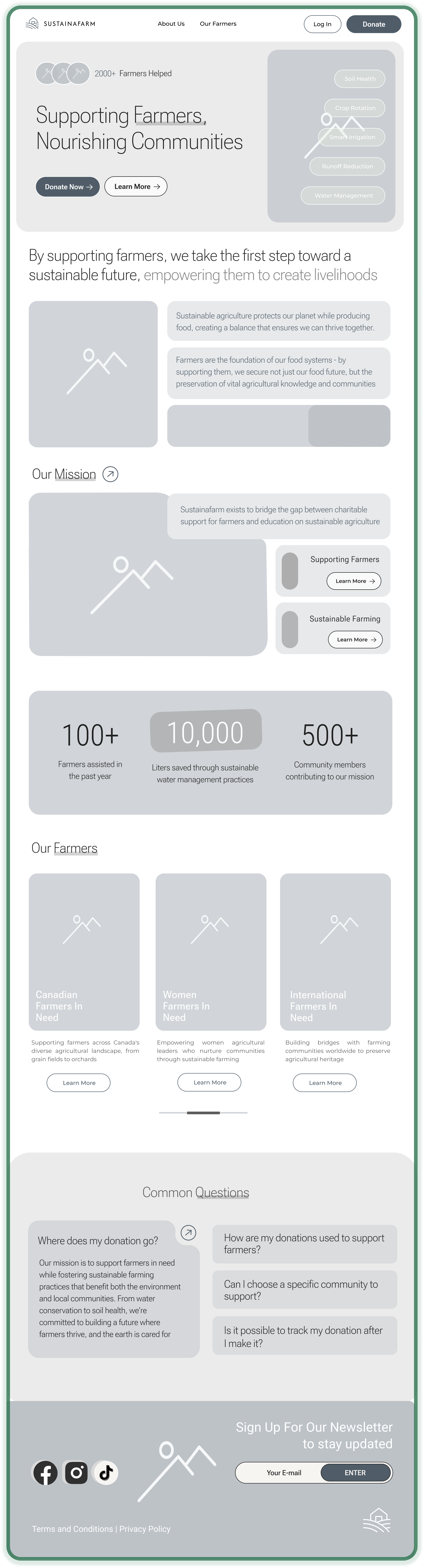 SustainaFarm Low Fidelity Home Page Wireframe